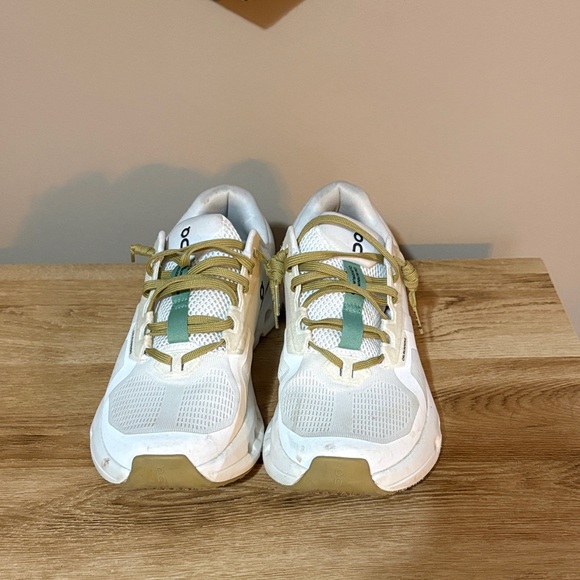 On Cloud White and Green Athletic Sneakers - Picture 6 of 6